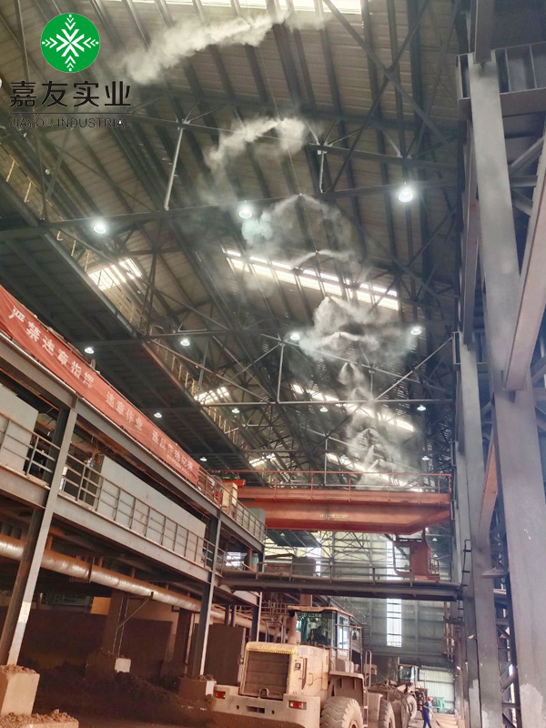 料棚降尘新技术_金洋6喷雾降尘系统应用恒鑫通矿业料棚案例